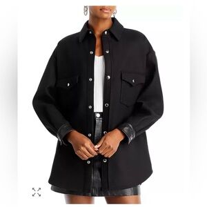 IRO Ulysse Oversized Black Wool + Lamb Leather Shirt Jacket FR 36